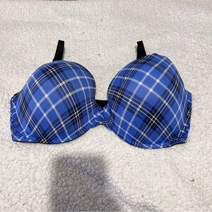 PINK Wear Everywhere T Shirt Bra Underwire  Plaid Blue Black  36DDD